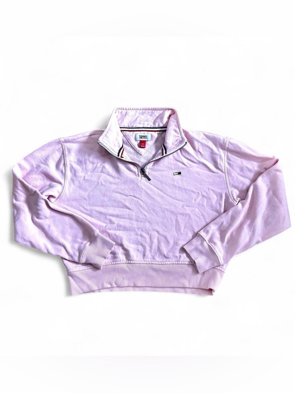Tommy Hilfiger pink quarter zip cropped sweatshirt Sz S